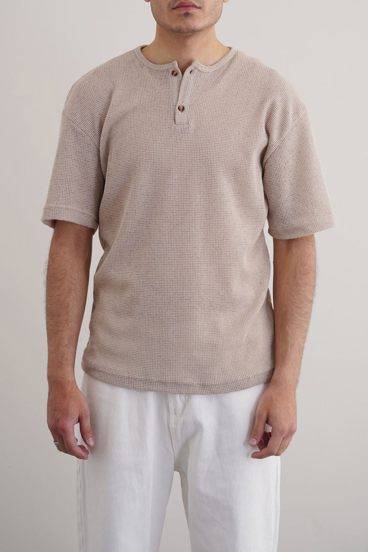 BEIGE JACQUARD HENLEY