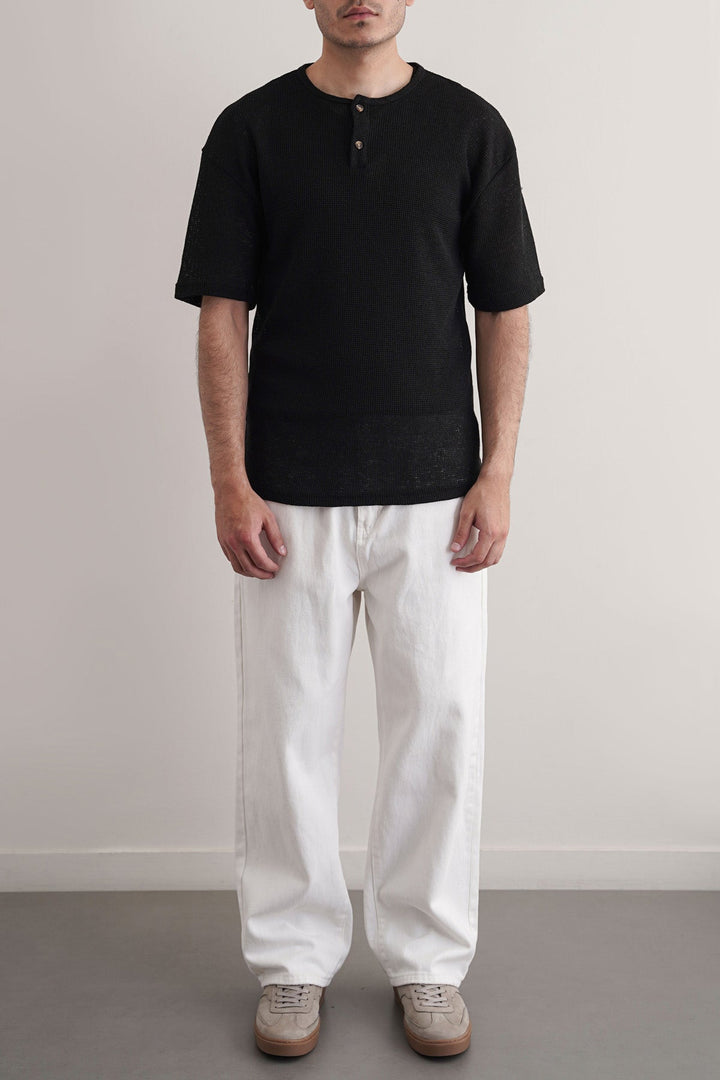 BLACK JACQUARD HENLEY