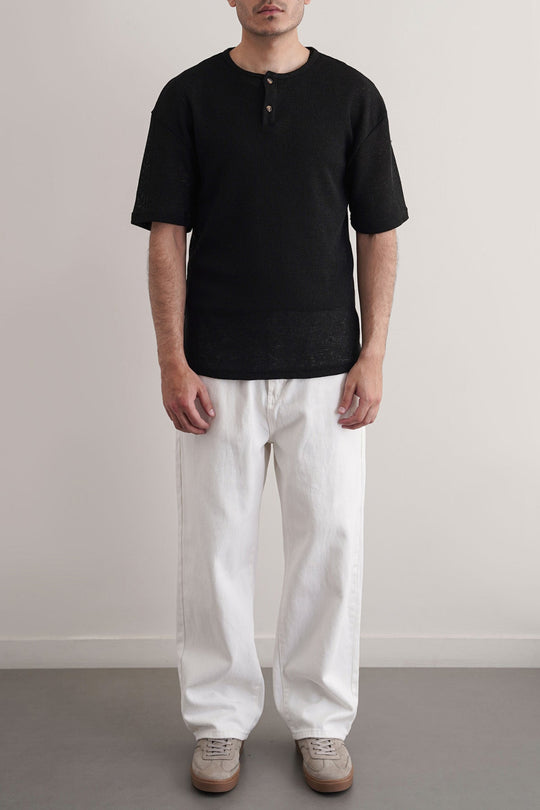BLACK JACQUARD HENLEY