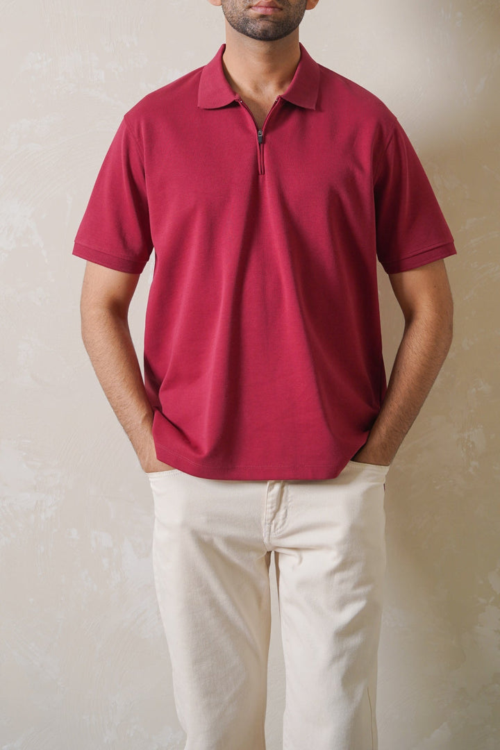 MAROON QUARTER ZIP POLO