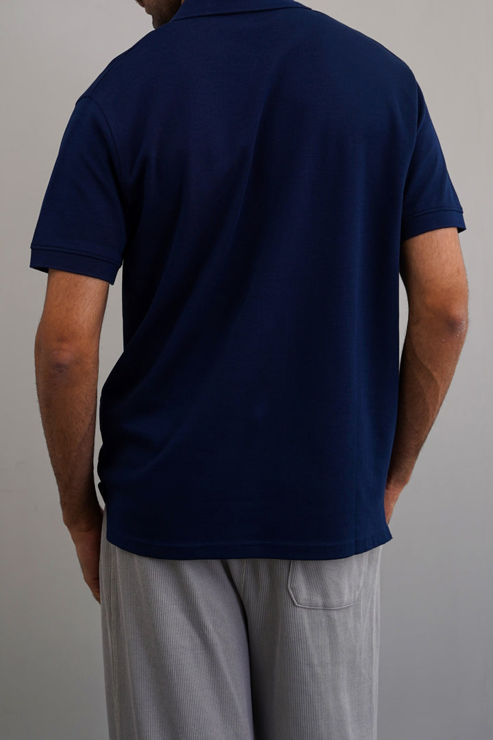 MID BLUE QUARTER ZIP POLO