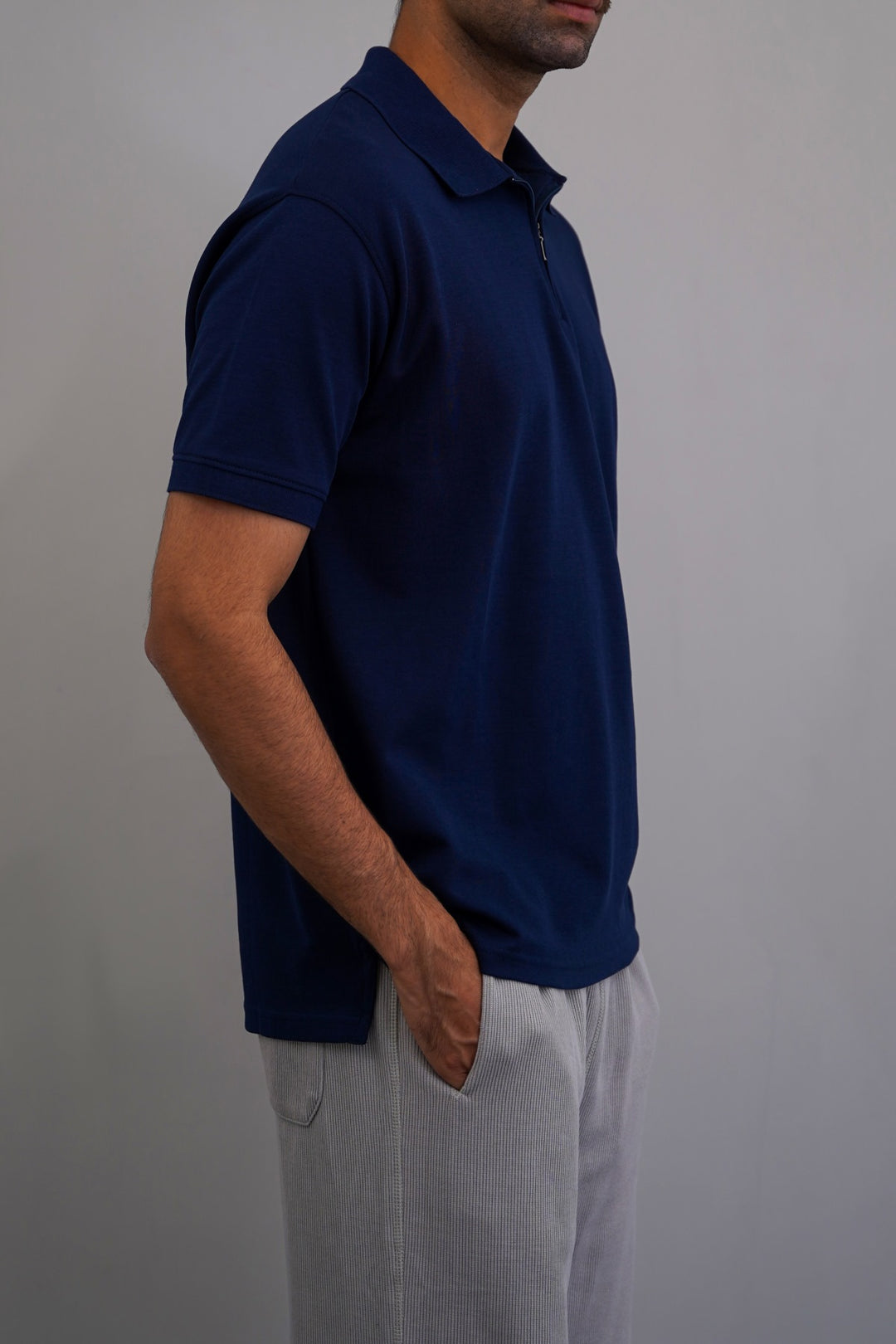 MID BLUE QUARTER ZIP POLO