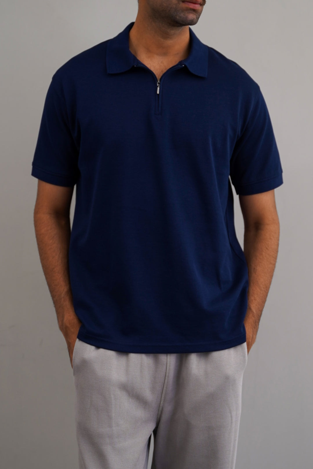 MID BLUE QUARTER ZIP POLO