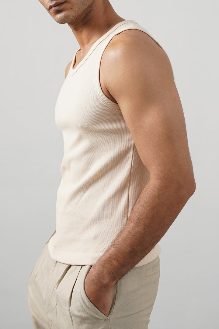 BEIGE RIBBED TANK TOP