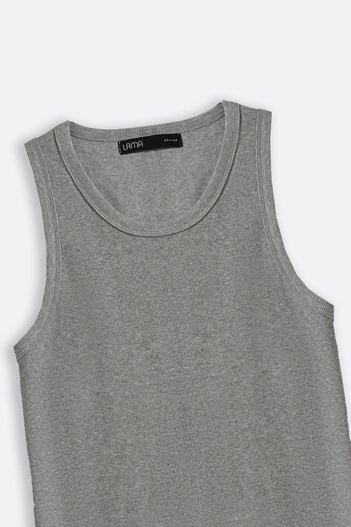 HEATHER GREY RIBBED TANK TOP