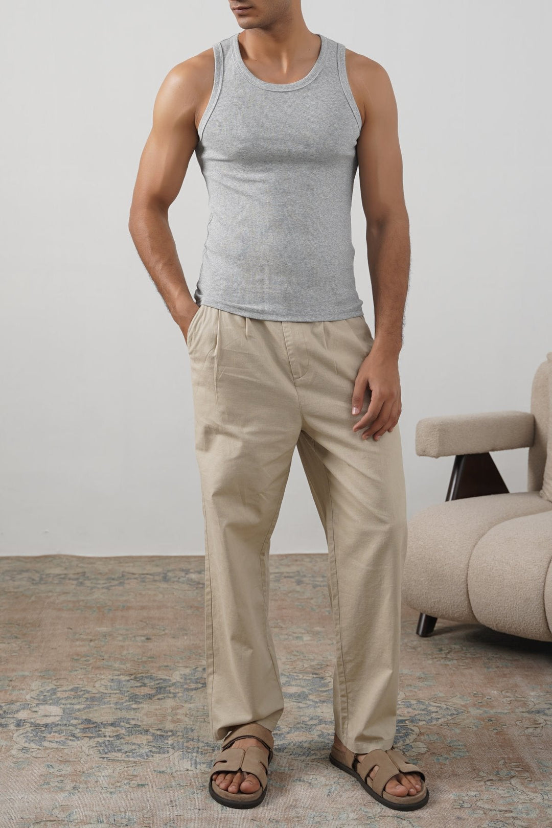 HEATHER GREY RIBBED TANK TOP