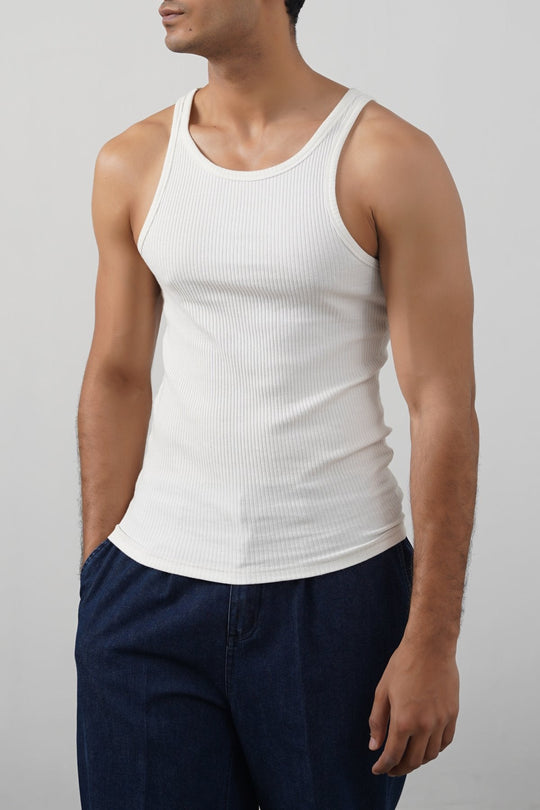 IVORY RIBBED TANK TOP