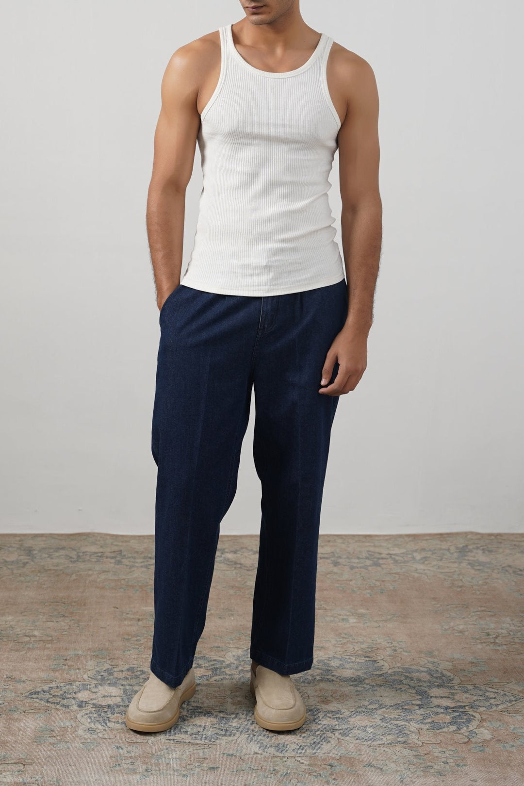 IVORY RIBBED TANK TOP