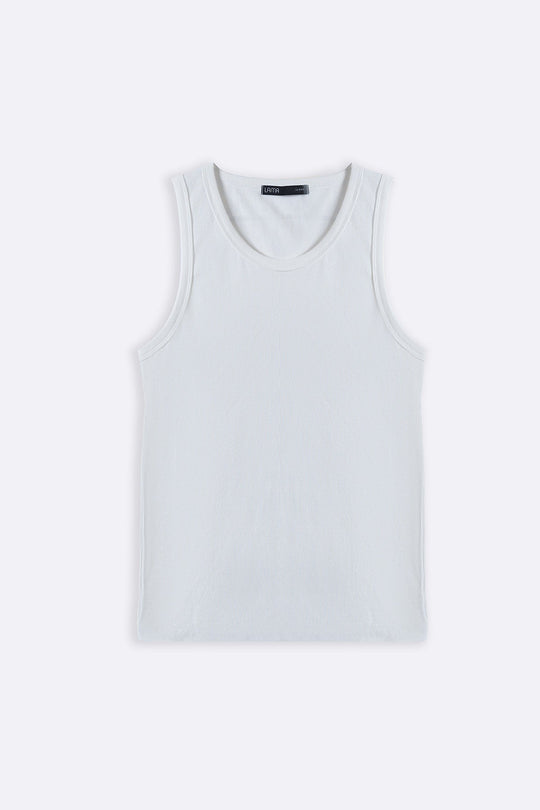 WHITE RIBBED TANK TOP