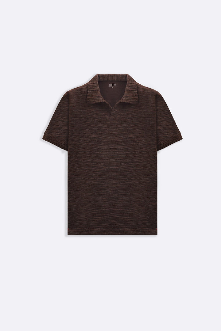 DARK BROWN BOUCLE-KNIT POLO