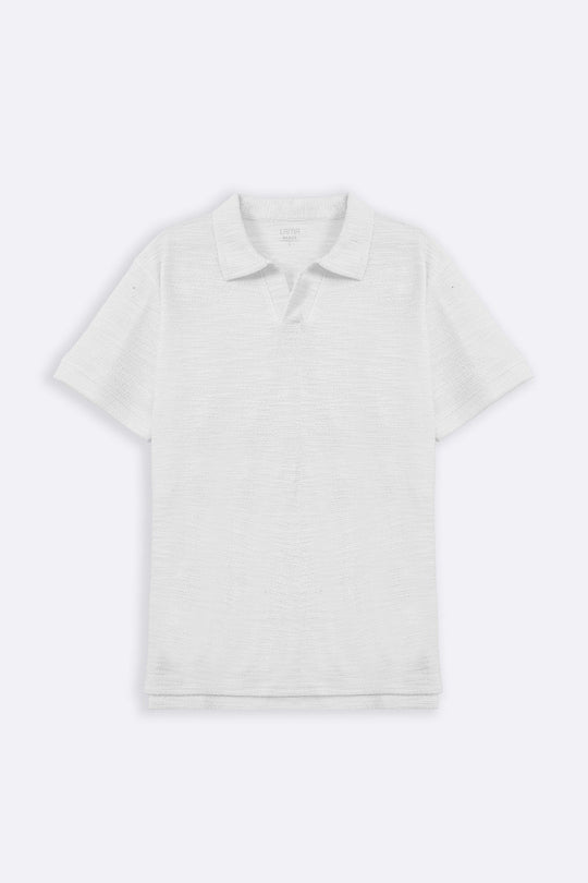 WHITE BOUCLE-KNIT POLO