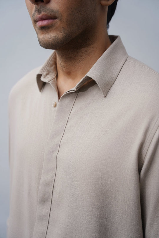 BEIGE SHIRT WITH HIDDEN PLACKET