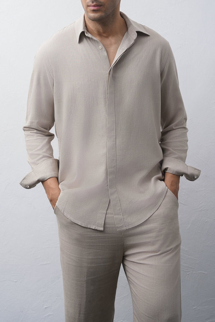 BEIGE SHIRT WITH HIDDEN PLACKET