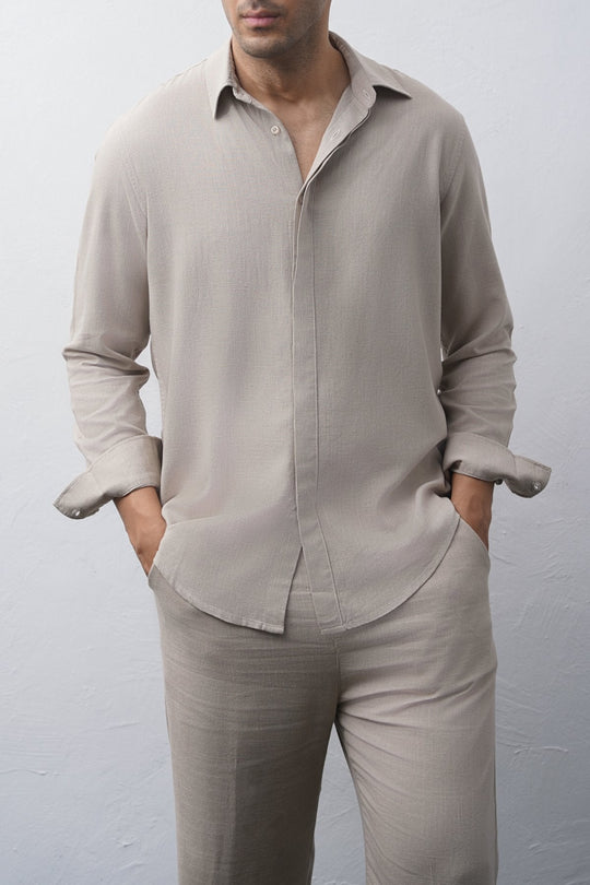 BEIGE SHIRT WITH HIDDEN PLACKET