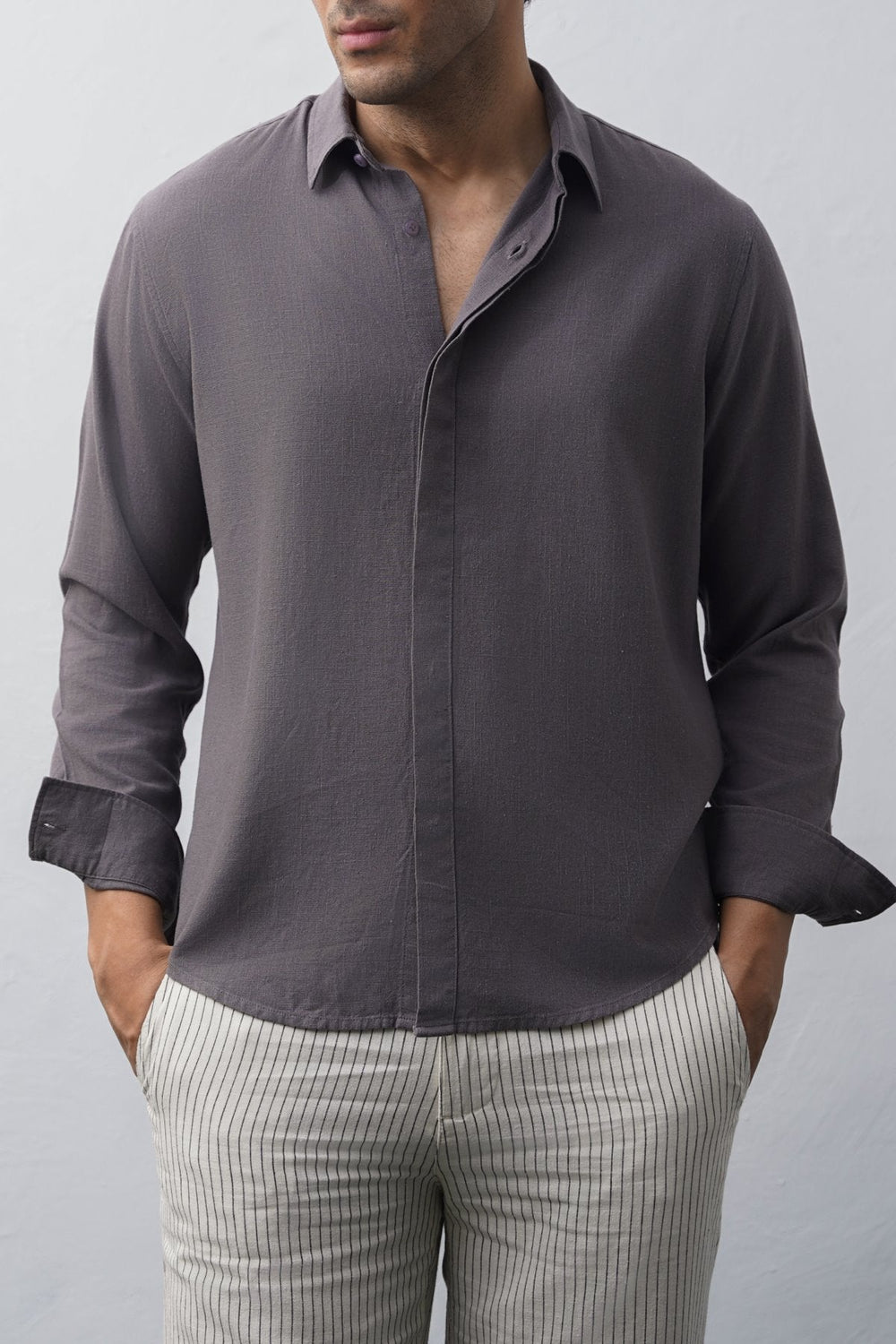 DARK GREY SHIRT WITH HIDDEN PLACKET