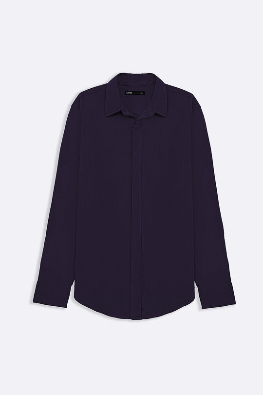 MELANGE NAVY SHIRT WITH HIDDEN PLACKET