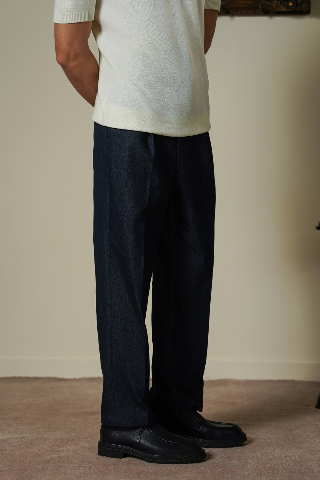 DARK BLUE TWILL LOOSE PANTS