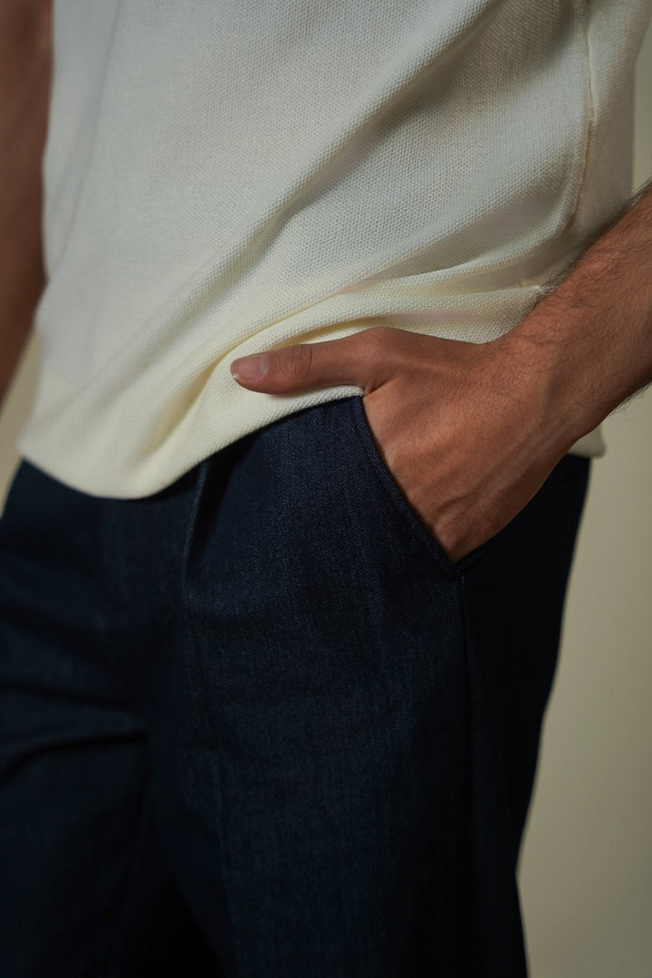 DARK BLUE TWILL LOOSE PANTS