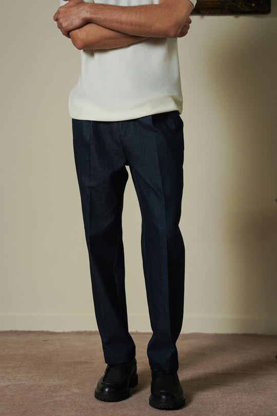 DARK BLUE TWILL LOOSE PANTS