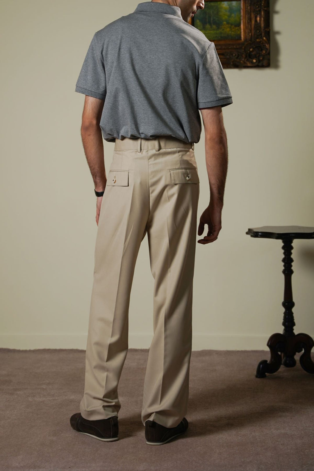 BEIGE PLEATED TAILORED PANTS