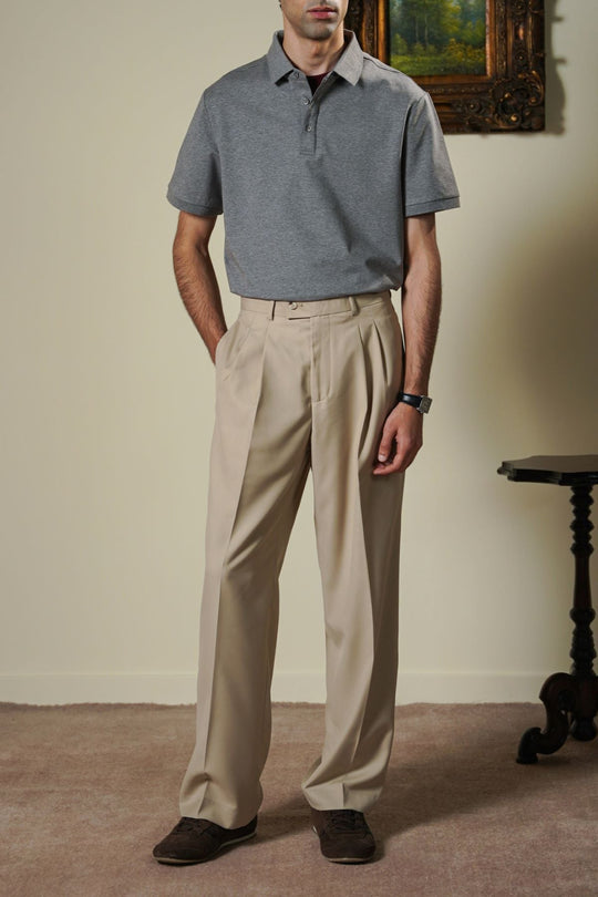 BEIGE PLEATED TAILORED PANTS