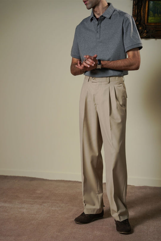 BEIGE PLEATED TAILORED PANTS