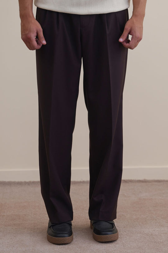 BROWN PLEATED TAILORED PANTS