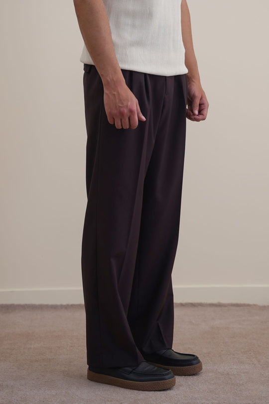 BROWN PLEATED TAILORED PANTS