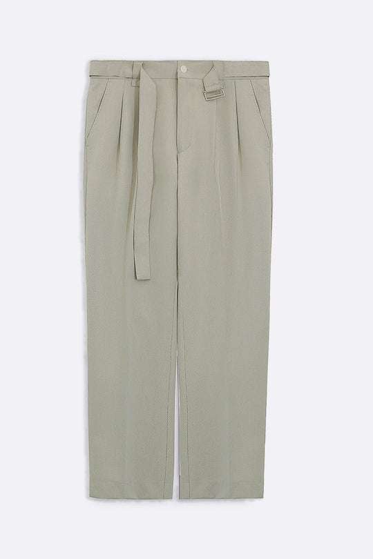 BEIGE SIGNATURE BELTED PANTS