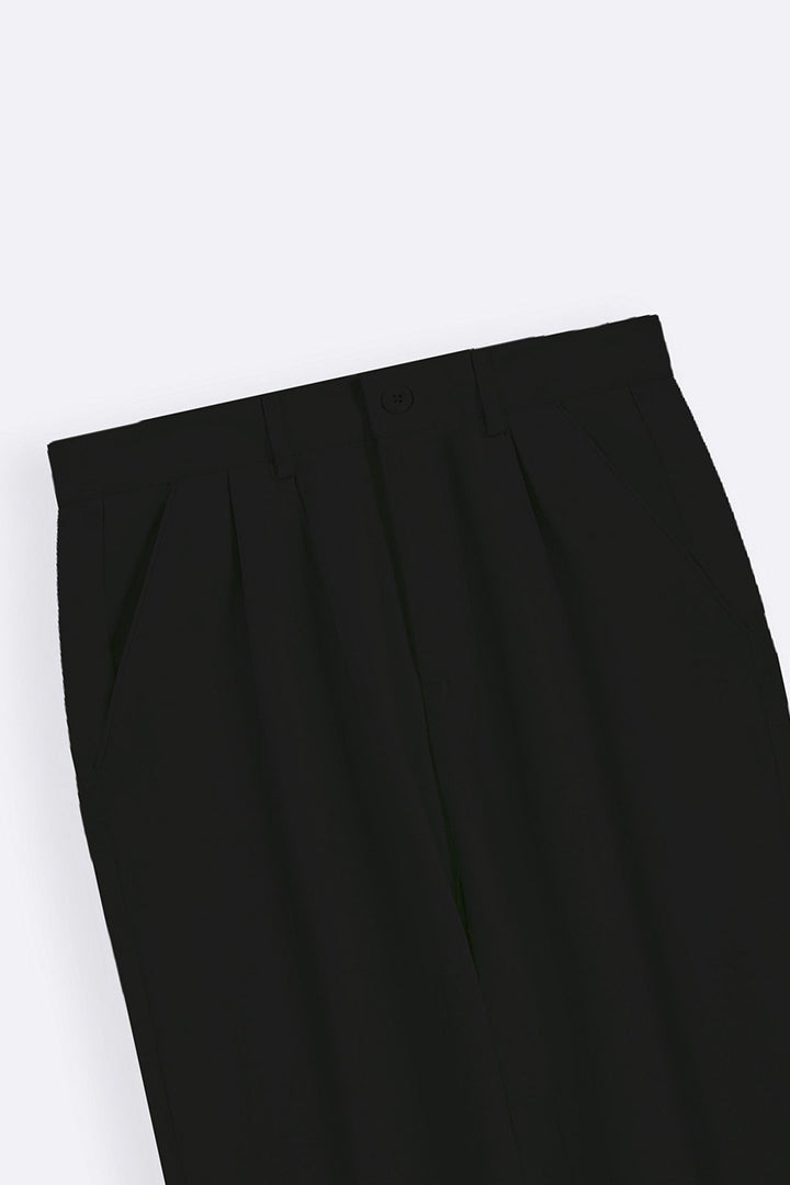 BLACK-DOUBLE PLEAT TWILL PANTS