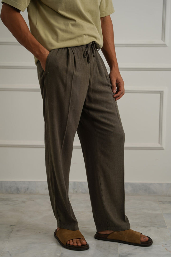 MOUSE GREY LINEN BLEND BAGGY PANTS