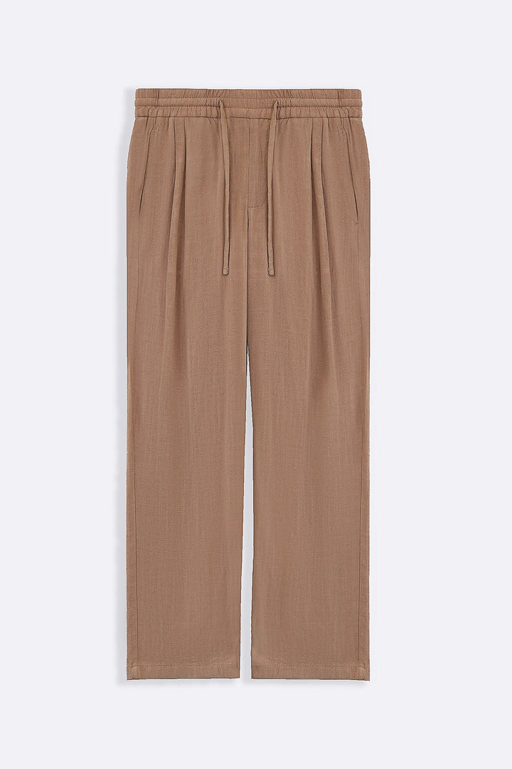 TAUPE LINEN BLEND BAGGY PANTS