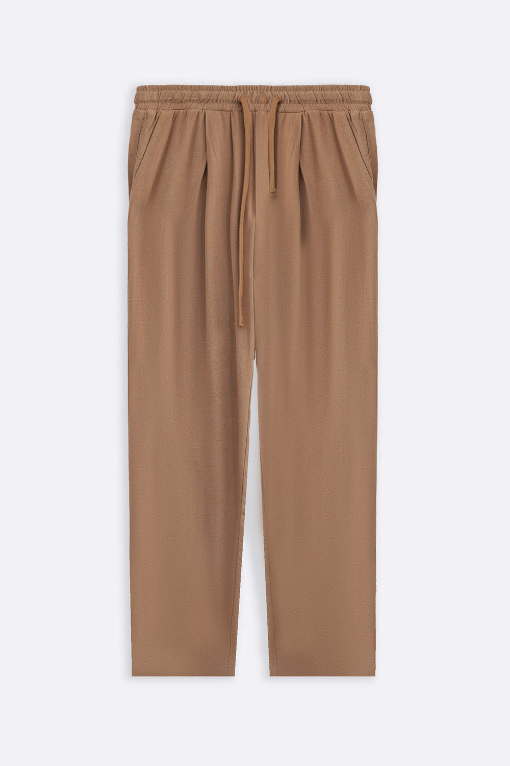 KHAKI FLOWY BLENDED LINEN TROUSERS