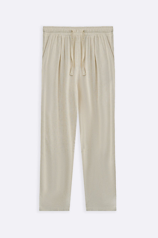 OFF WHITE FLOWY BLENDED LINEN TROUSERS