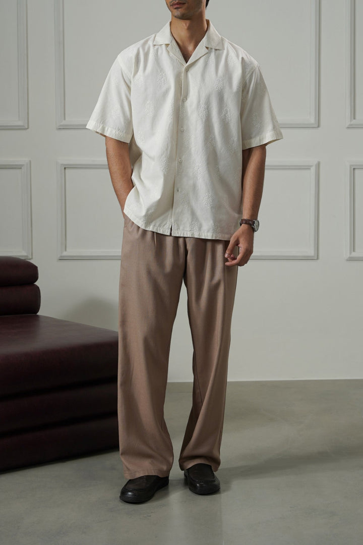 BEIGE HEMP FIBER TROUSERS