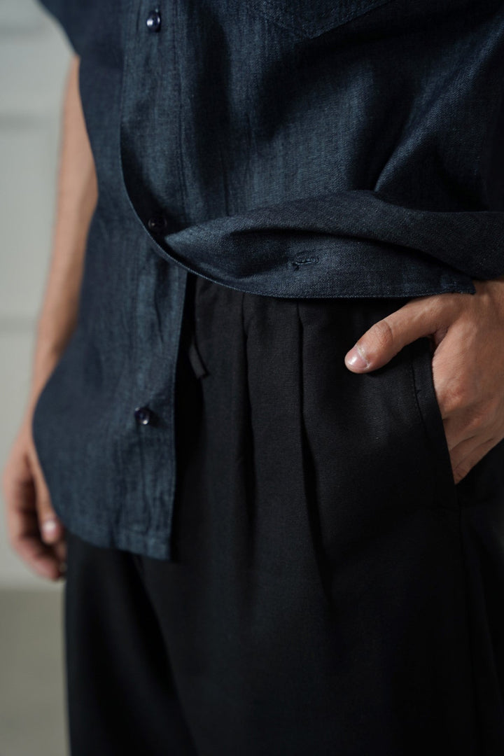 BLACK HEMP FIBER TROUSERS