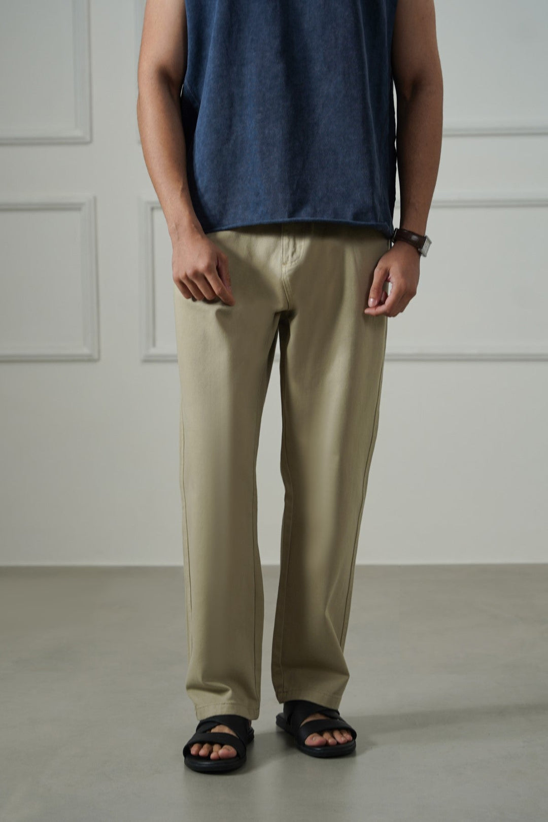 BEIGE PULL-ON TWILL JEANS