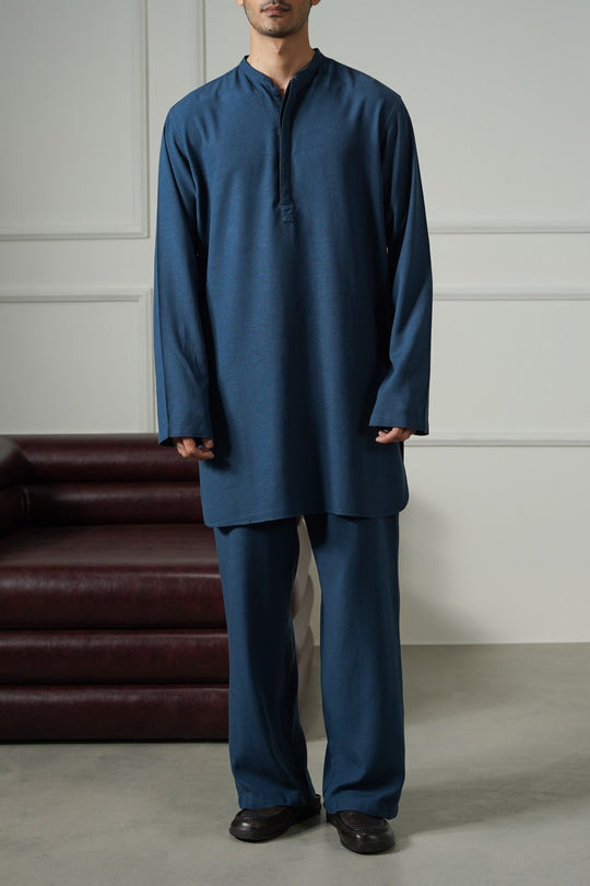 MELANGE NAVY LINEN BLEND RELAXED TROUSERS