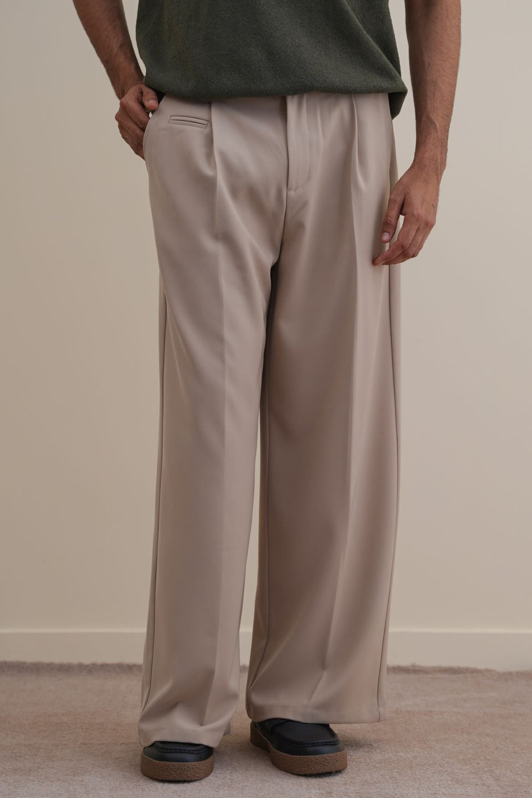 TAUPE WIDE TAILORED PANTS