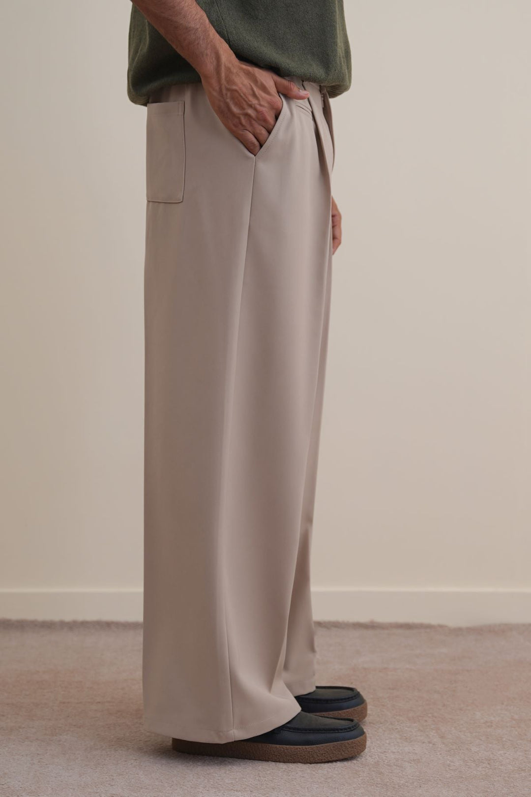 TAUPE WIDE TAILORED PANTS
