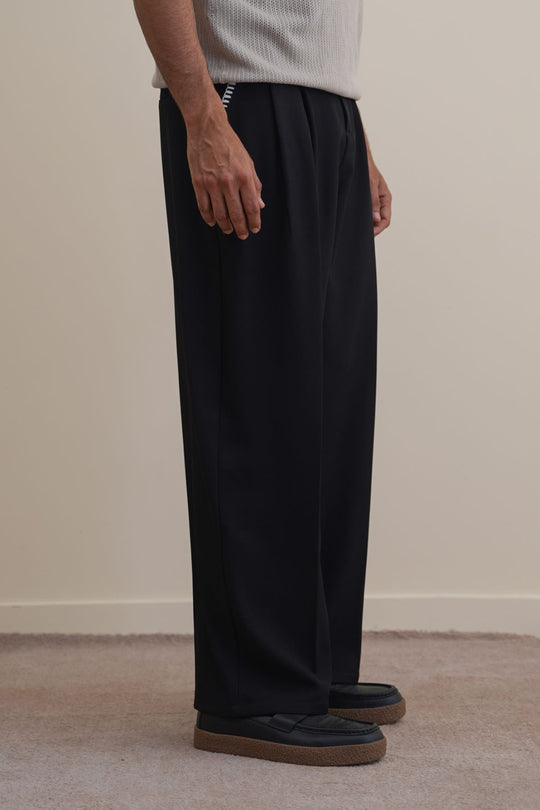 BLACK STITCH DETAIL TAILORED PANTS