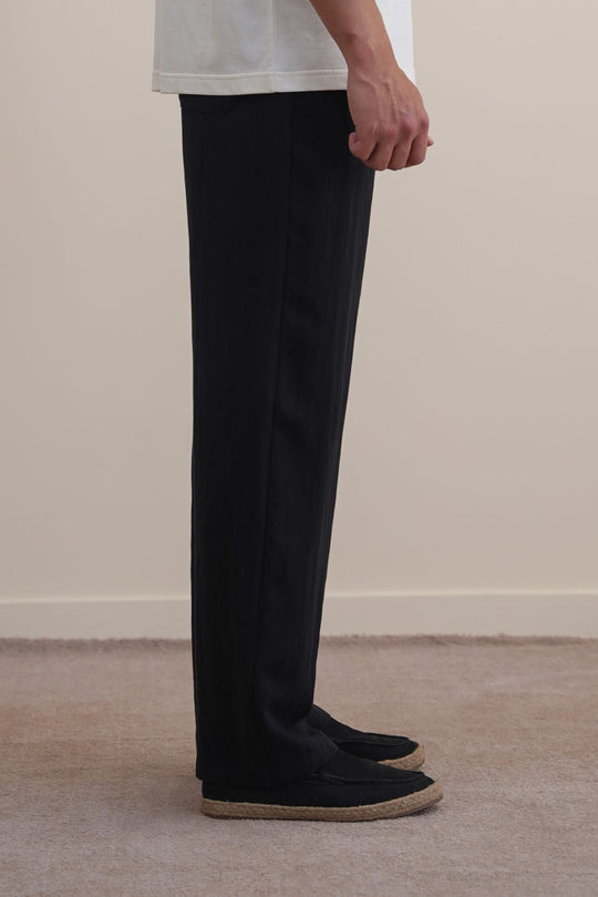 BLACK TWILL FLOWY PANTS