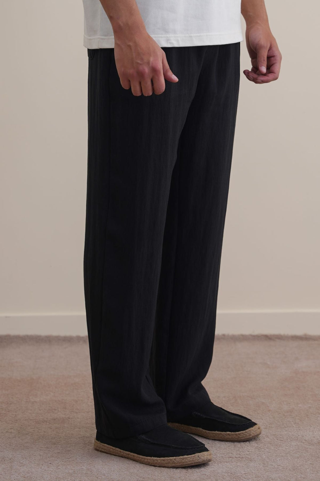 BLACK TWILL FLOWY PANTS