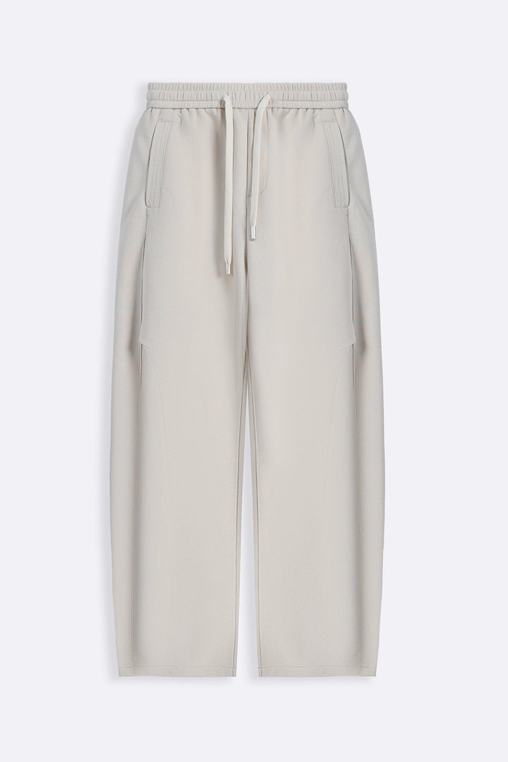 BEIGE-PANELLED BARREL PANTS