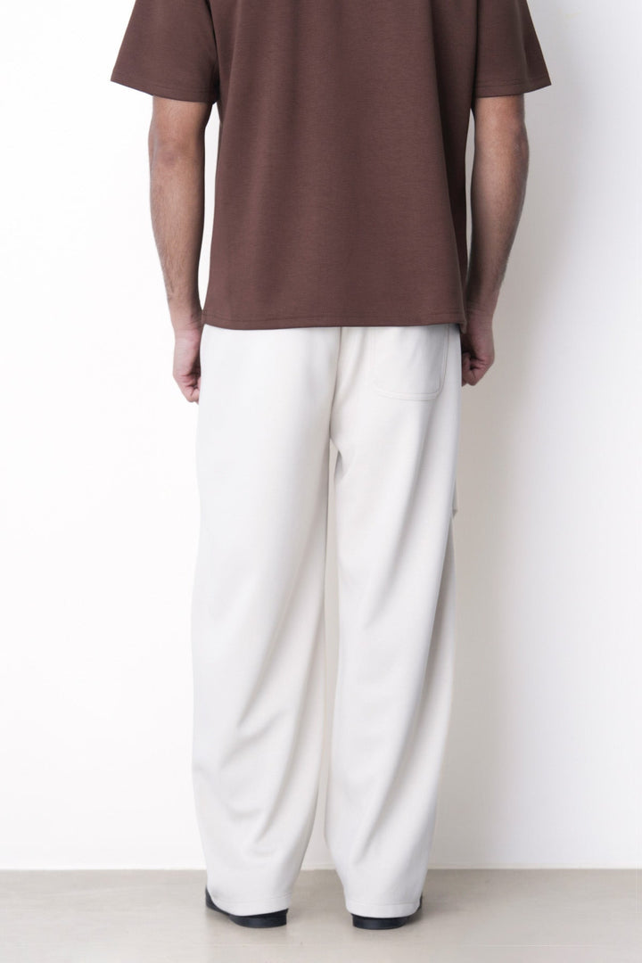 BEIGE-PANELLED BARREL PANTS