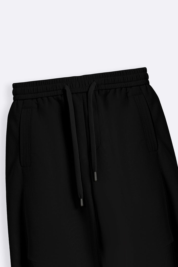 BLACK-PANELLED BARREL PANTS