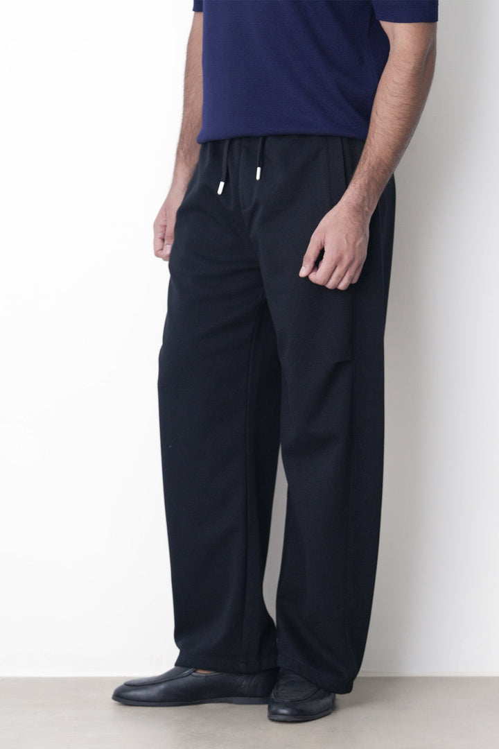 BLACK-PANELLED BARREL PANTS