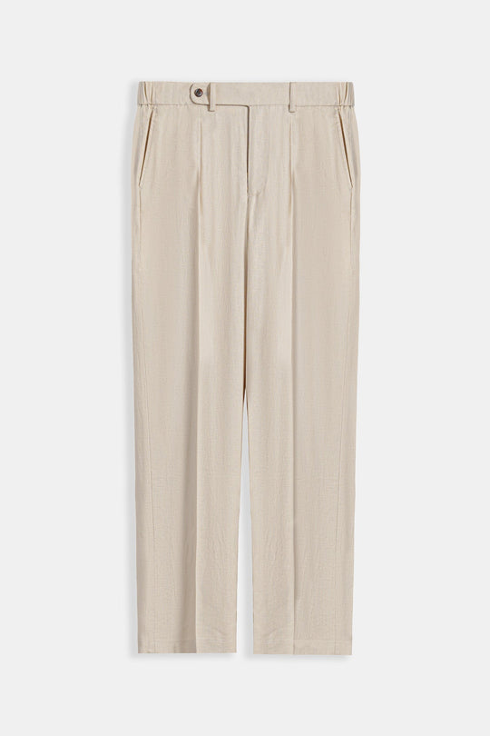 BEIGE TAILORED HERRINGBONE PANTS