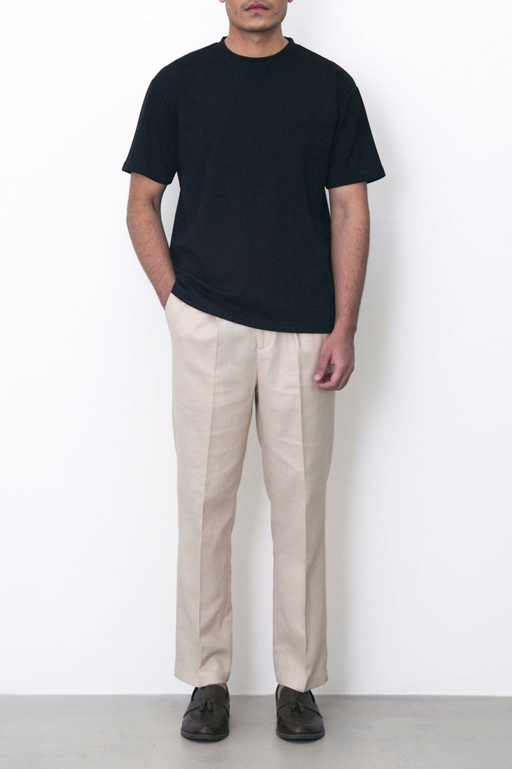 BEIGE TAILORED HERRINGBONE PANTS