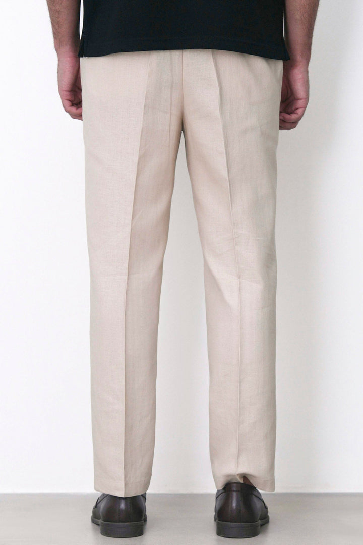 BEIGE TAILORED HERRINGBONE PANTS